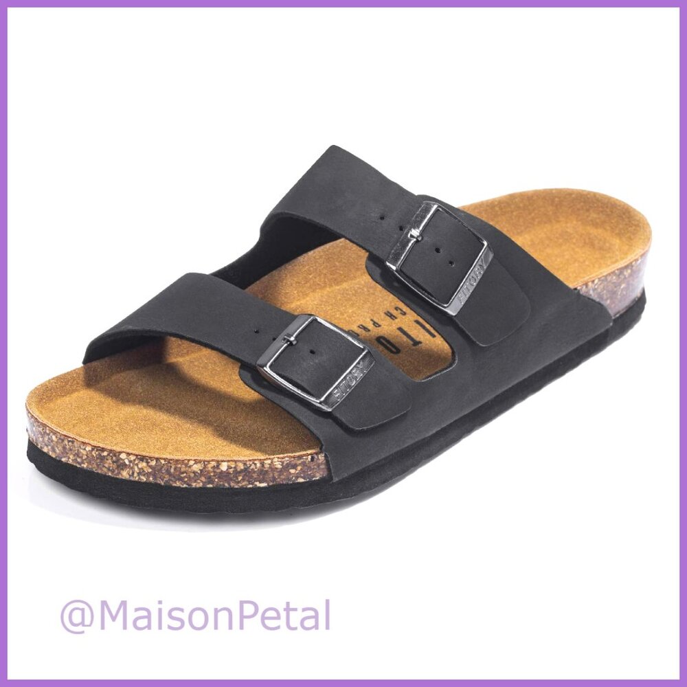 Arch Support Slides with Adjustable Buckle Straps and Cork Footbed
